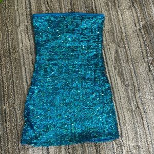 Teal bling strapless mini dress NWOT Size small